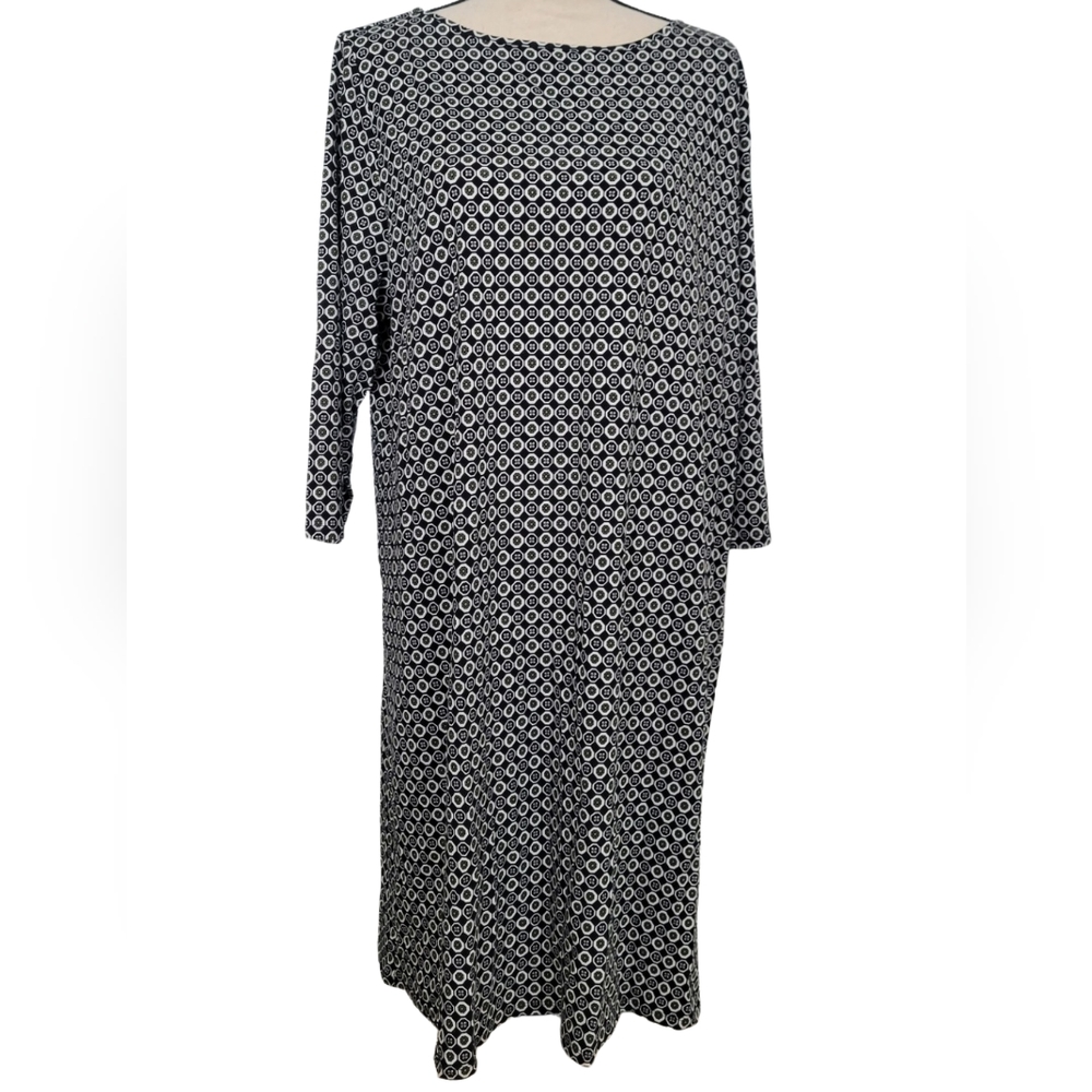 J. JILL Wearever Long Black Green Geometric 3/4 Sleeve Dress XL